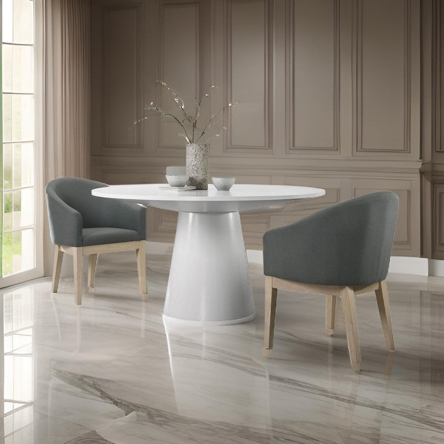 Yuvi 3 Piece Dining Table and Chair Set, Round, Barrel Seat, White, Gray By Casagear Home