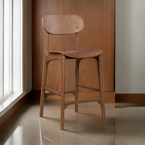 Seln 30 Inch Barstool Chair, Curved Seat, Open Back, Dark Brown Wood By Casagear Home