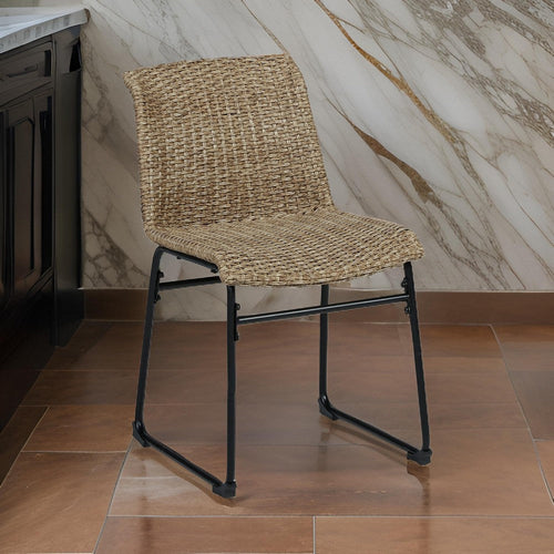 Ashley 26" Outdoor Dining Chair Set of 2, Black Steel Brown Wicker