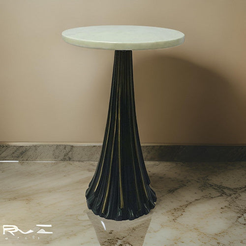 18 Inch Side Drink Table, Tall Tassel Frame, Round Top, Metal, Black, White By Casagear Home