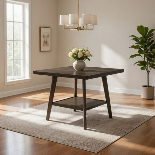 Felix 47 Inch Counter Height Dining Table, Wood Frame with Shelf, Brown By Casagear Home