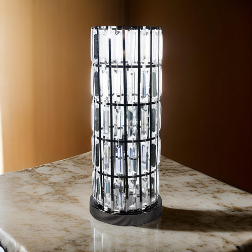 Carolyn 20 Inch Table Lamp, Glass Shade, Cylindrical Metal Base, Black By Casagear Home