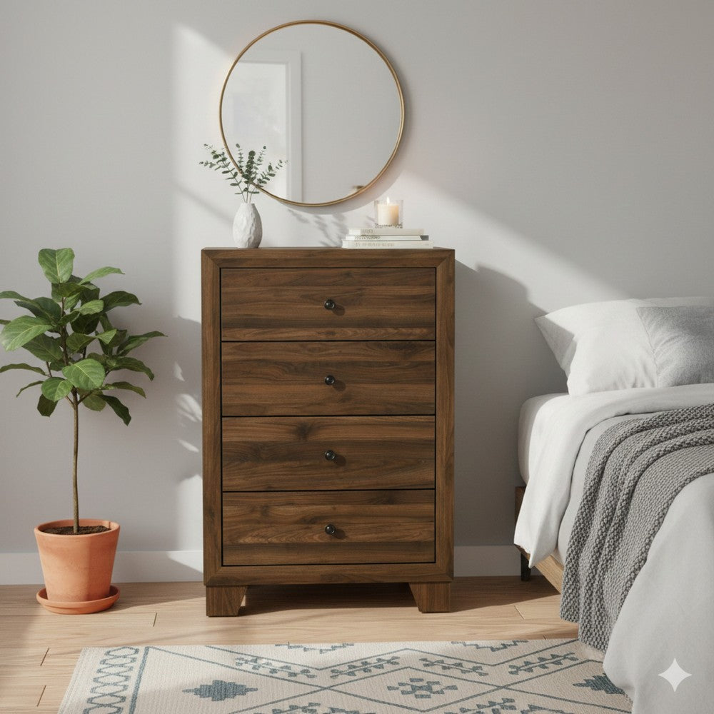 Benjara 45 in. Shan Tall Dresser Chest with 4 Drawers Cherry Brown