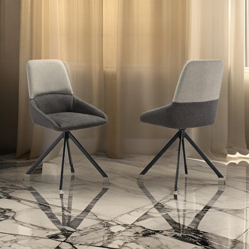 Rick 22 Inch Swivel Dining Chair, 2 Tone Gray Upholstery, Tall Back, Black By Casagear Home
