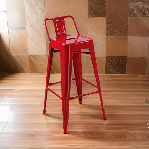 Giri 30 Inch Barstool Chair, Set of 4, Footrest and Tapered Legs, Red Metal Finish