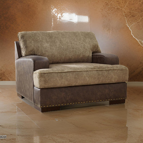 Ashley Srie 49" Accent Chair, Nailhead Trim, Faux Leather, Brown