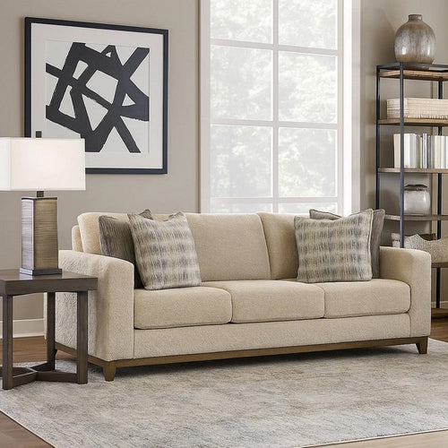 Ashley Klyn 93" Sofa, 4 Accent Pillows, Faux Wood, Beige Polyester