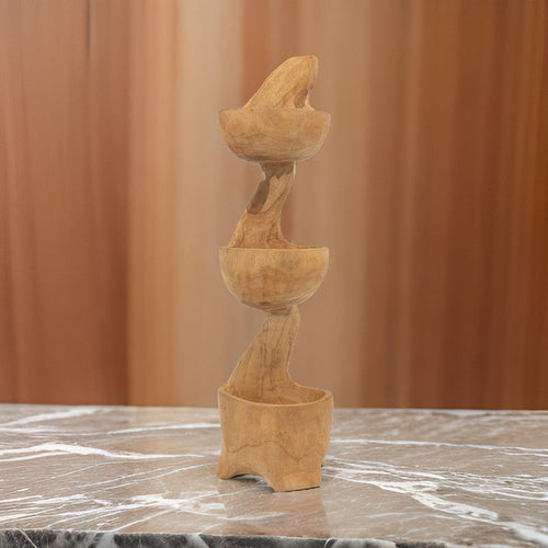 Jion 28 Inch Display Shelves, 3 Tiers, Unique Accent in Teak Wood, Brown By Casagear Home