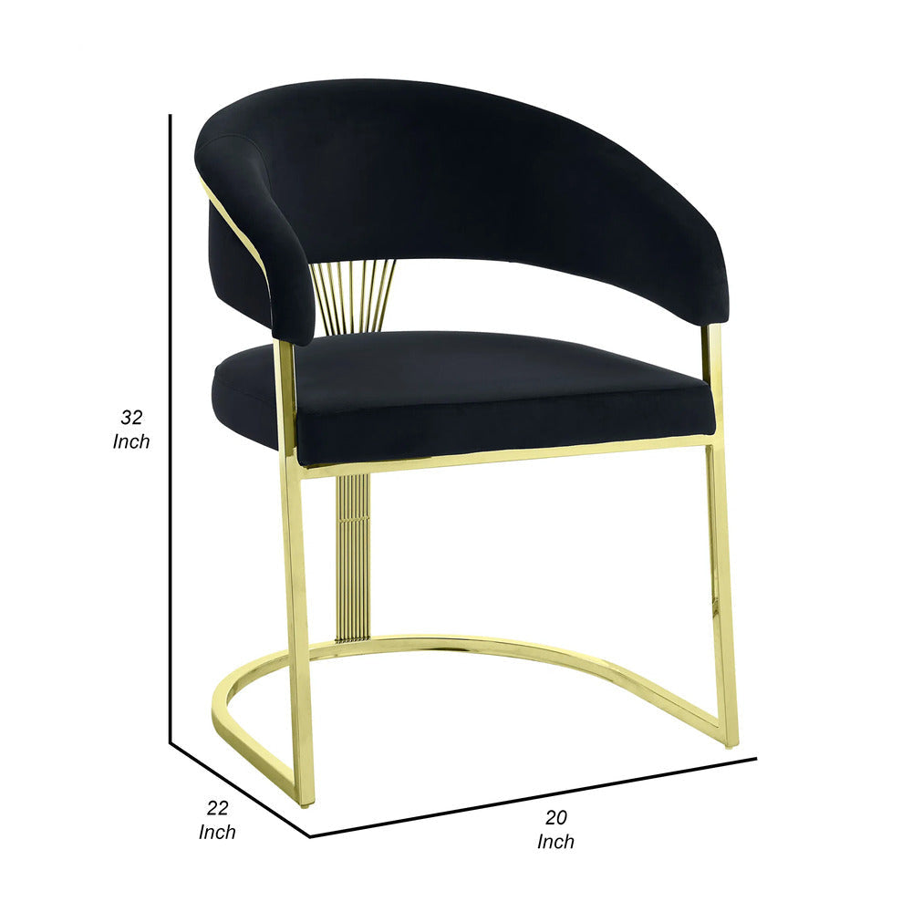 Verie 22 Inch Side Dining Chair Gold Base Padded Black Velvet BM312345