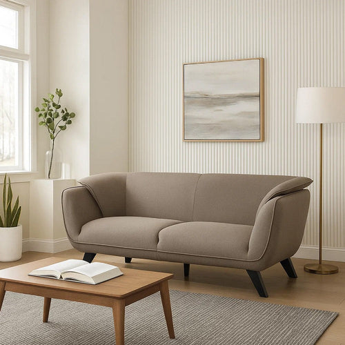 Naeli 86 Inch Sofa, Compact Modern Design, Plush Brown Linen Upholstery By Casagear Home