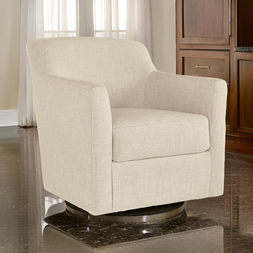 Ashley Leena 35" Swivel Accent Chair, Beige Linen Polyester, Wood by Cassagear Home
