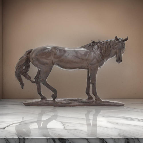 Refi 14 Inch Horse Statuette Figurine, Modern Style Sculpture, Brown Resin By Casagear Home