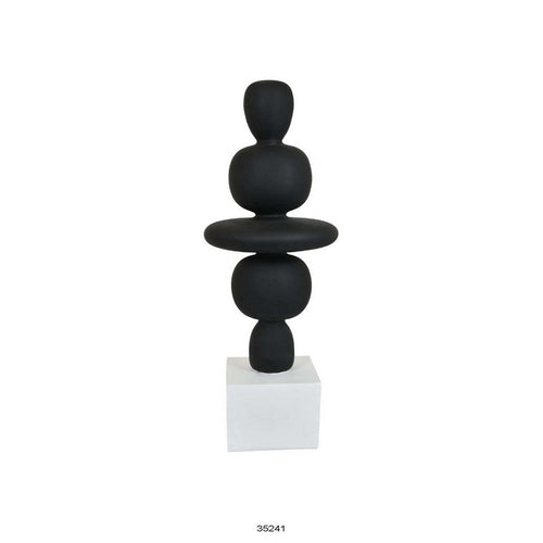 23 Inch Abstract Sculpture Decor, Sound Waves Pattern, Black White Resin By Casagear Home