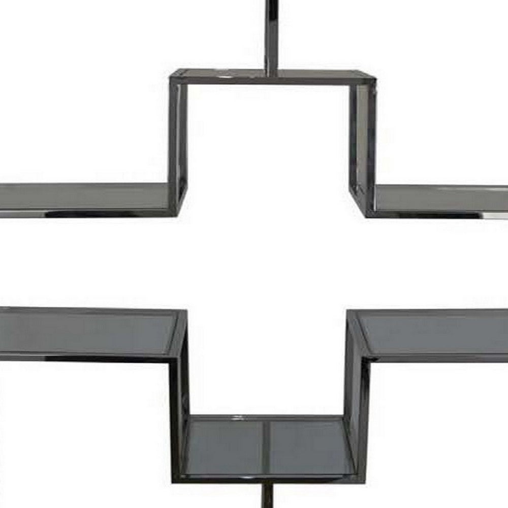 Adena 76 Inch Tall Plant Stand, Geometric Style Metal Shelves, Silver Tone By Casagear Home