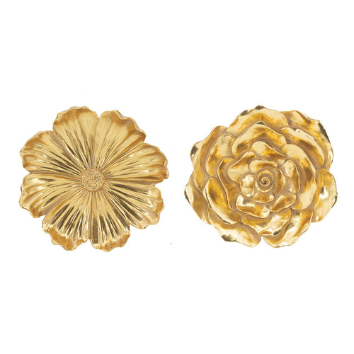 Dazzle 11, 12 Inch Floral Hanging Wall Accent Set of 2, 3 Dimensional, Gold By Casagear Home