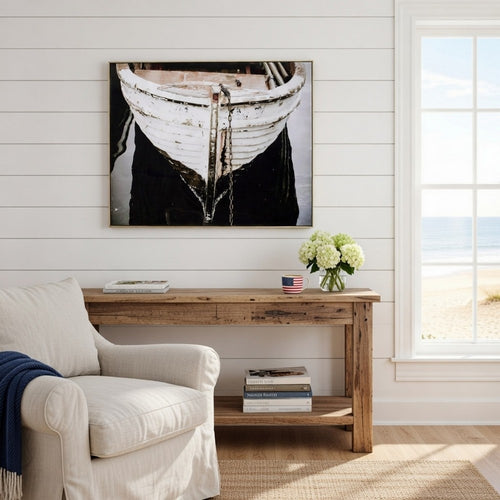 47 x 59 Wall Art, Boat Painting, Rectangular Canvas, Fir Wood, Black, White By Casagear Home