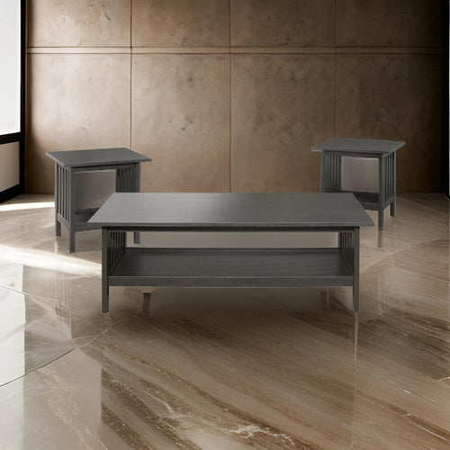 Wiston 3 Piece Table Set, 1 Coffee Table, 2 End Tables, Antique Gray Wood By Casagear Home