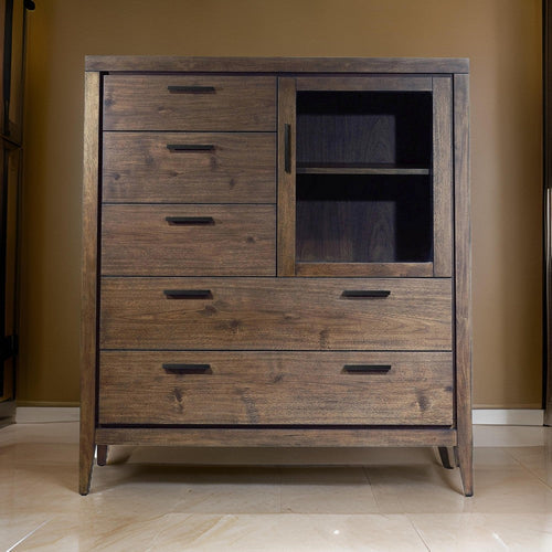 Enzo 54 Inch Tall Dresser Chest, 5 Drawers, Single Door Cabinet, Brown