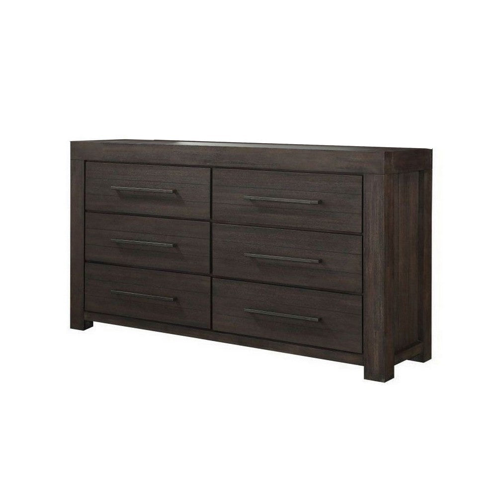 Aziel 66 Inch Wide Dresser 6 Drawers with Bronze Handles Basalt Gray BM313250