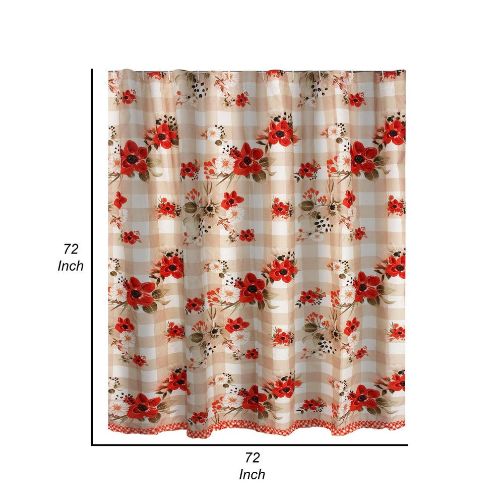 Lire 72 x 72 Inch Shower Curtain Ruffled Rows Floral Print Multicolor By Casagear Home BM313310