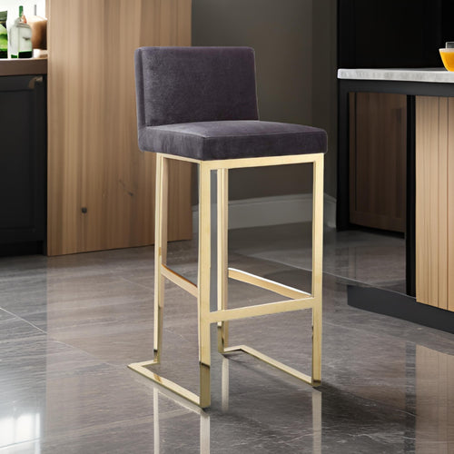 Boly 30 Inch Barstool Chair, Cushioned Gray Velvet, Gold Cantilever Base
By Casagear Home