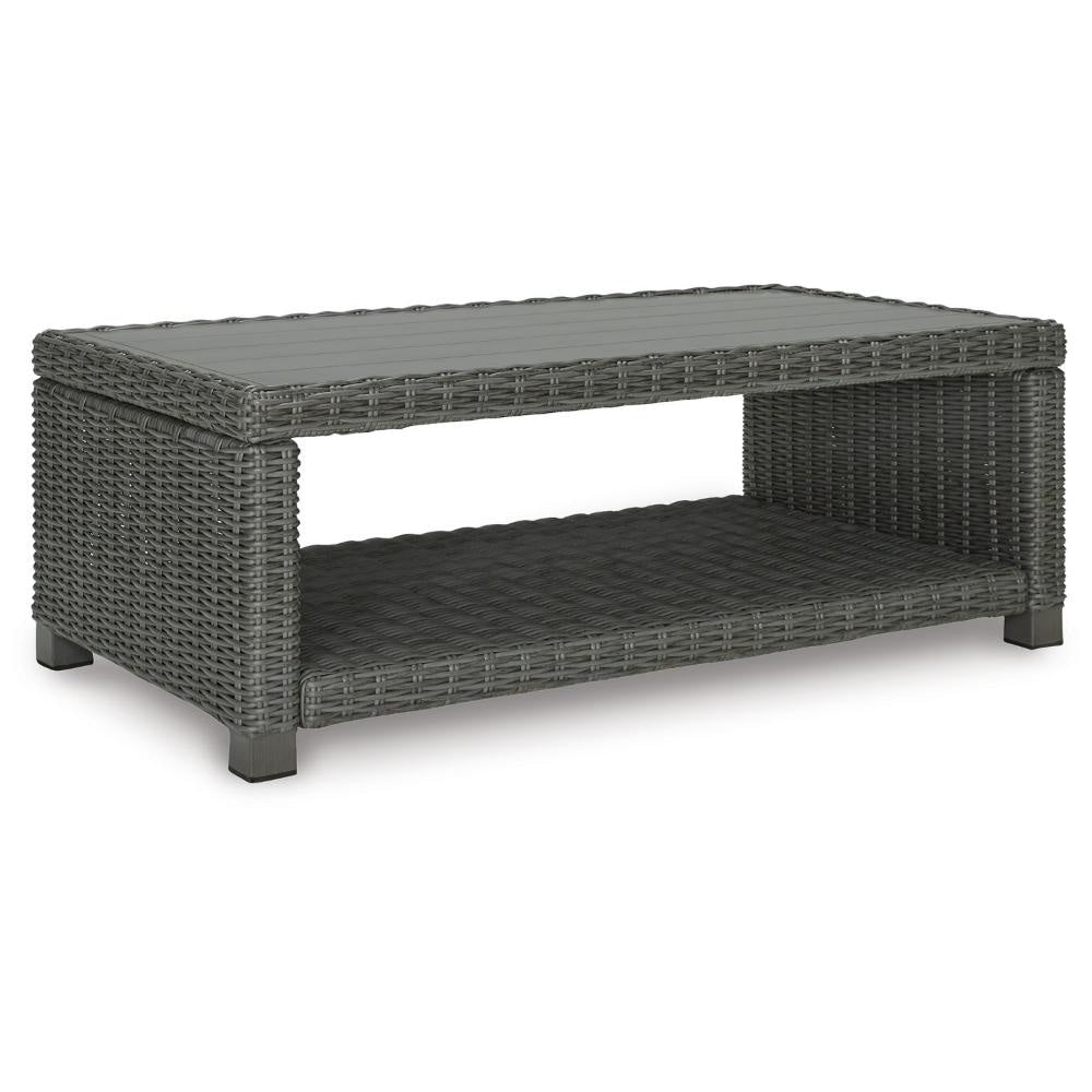 Ashley Ellie 50’’ Outdoor Coffee Table Shelf Gray Wicker Metal BM313435