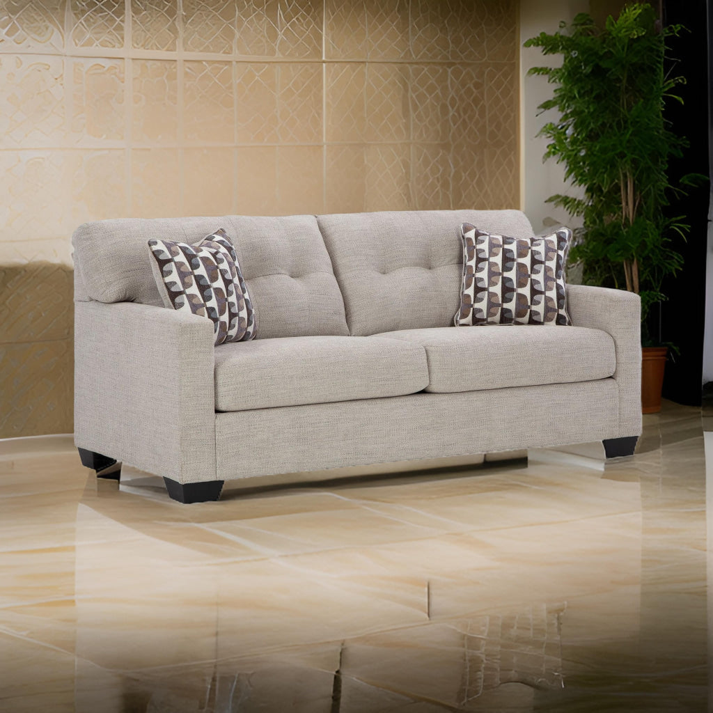 Ashley Joey 75" Sofa with 2 Accent Pillows, Tufted, Gray Polyester