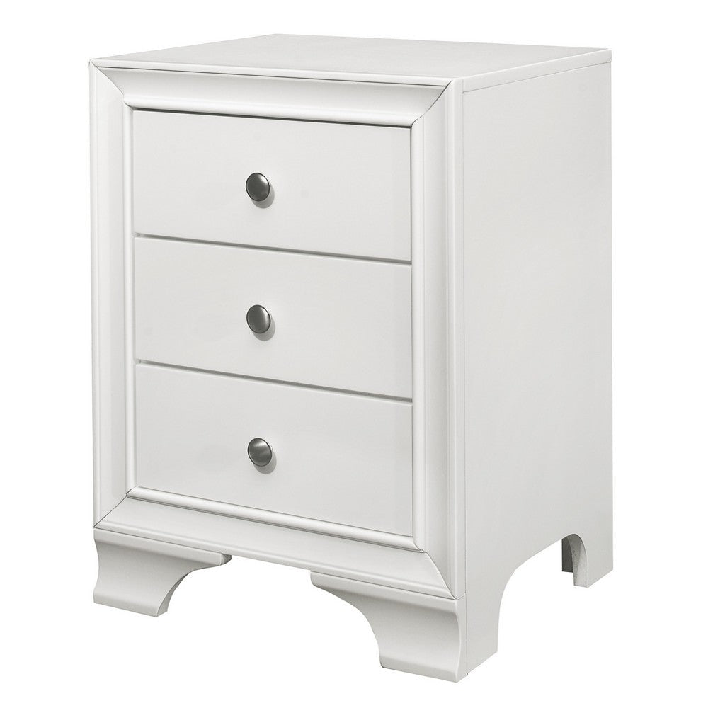 Folu 26 Inch Nightstand USB Port 3 Drawers with Chrome Knobs White By Casagear Home BM313571