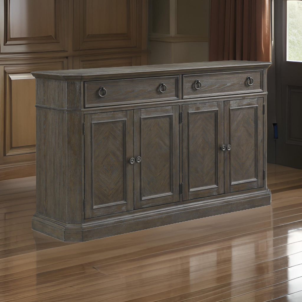 Koa 66 Inch Sideboard Server Console, 2 Beveled Drawers, Driftwood Brown By Casagear Home