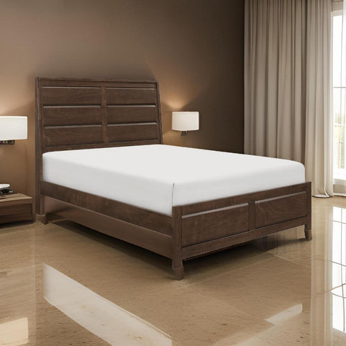 Rawn Queen Bed, Beveled Panel Headboard, Brown Okume Veneer, Solid Wood By Casagear Home