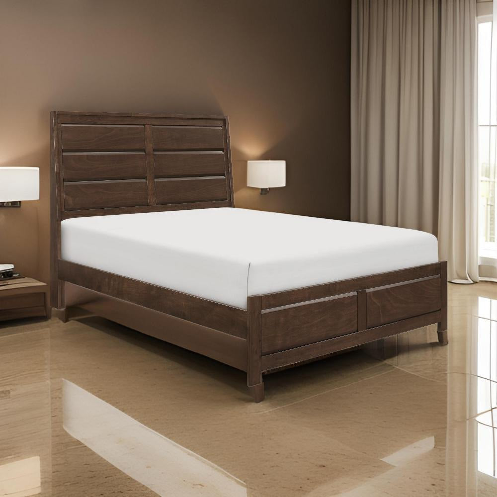 Rawn Queen Bed, Beveled Panel Headboard, Brown Okume Veneer, Solid Wood By Casagear Home
