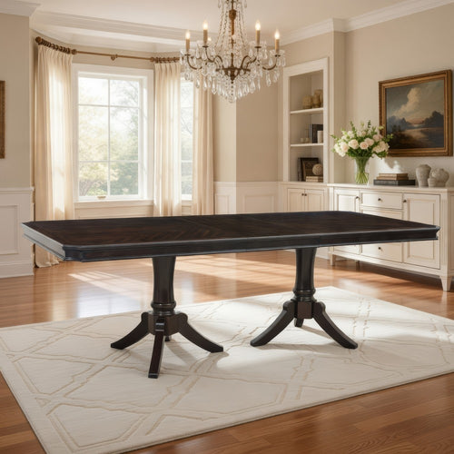Stoe 76-96 Inch Dining Table, Rectangular Extendable, Pedestal Base, Brown By Casagear Home