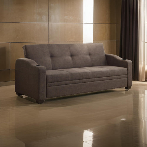 Ferry 83 Inch Lounger Sofa Bed, Tufted Brown Gray Polyester, Solid Wood By Casagear Home