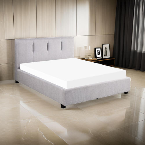 Orra Queen Platform Bed, Tufted Gray Polyester Upholstery, Solid Wood By Casagear Home