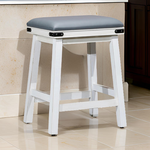 Nio 24 Inch Counter Stool, Gray Bonded Leather Seat, Antique White Finish By Casagear Home