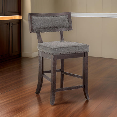 Shan 25 Inch Counter Height Chair, Nailhead Trim, Brown Wood, Set of 2 By Casagear Home
