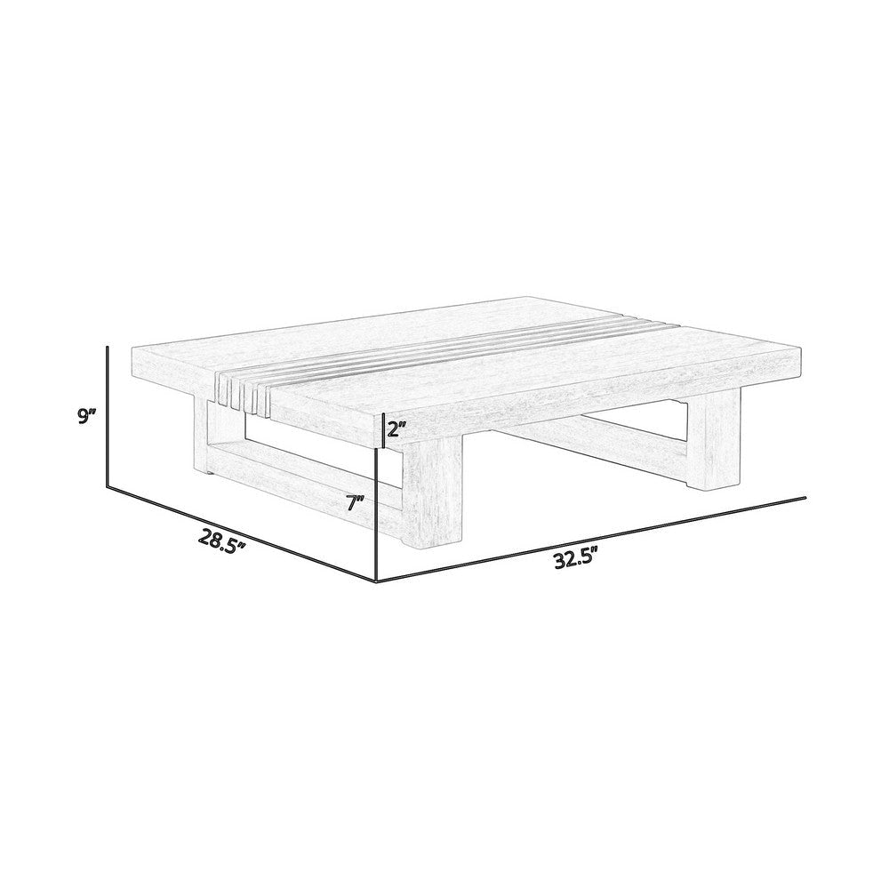 Hida 33 Inch Outdoor Patio Coffee Table Grooved Top Gray Eucalyptus Wood By Casagear Home BM314482