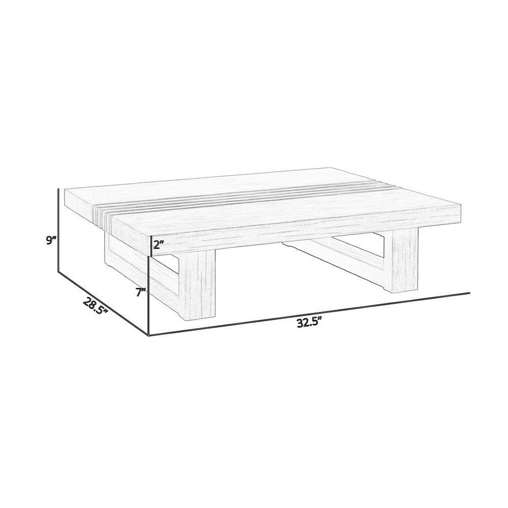 Hida 33 Inch Outdoor Patio Coffee Table Grooved Top Brown Eucalyptus Wood By Casagear Home BM314483