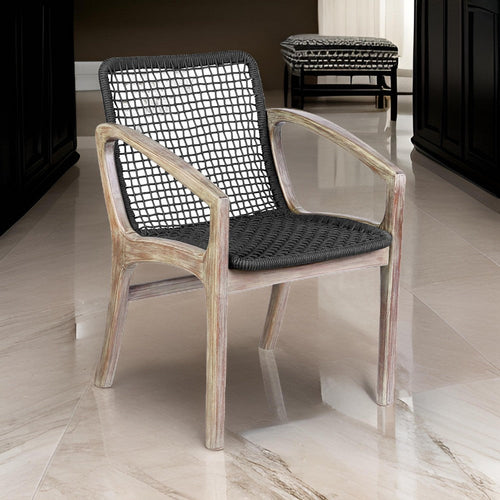 Tira 25 Inch Outdoor Patio Dining Chair, Brown Eucalyptus Frame, Woven Rope By Casagear Home