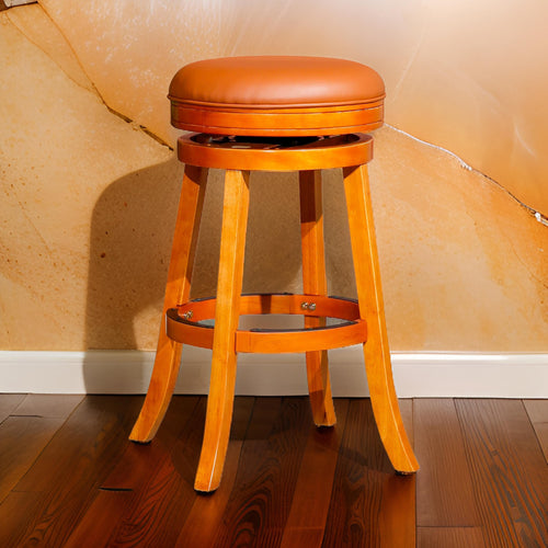 Opi 30 Inch Swivel Barstool, Bonded Leather Seat, Natural Brown Solid Wood By Casagear Home