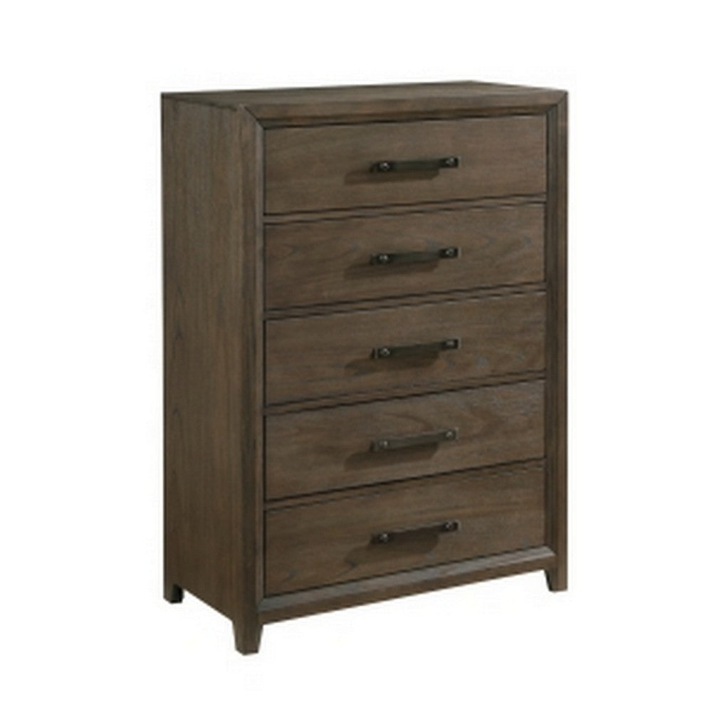 Buy Wyn 52 Inch Tall Dresser Chest, 5 Drawers, Nickel Handles, Walnut Brown  By Casagear Home