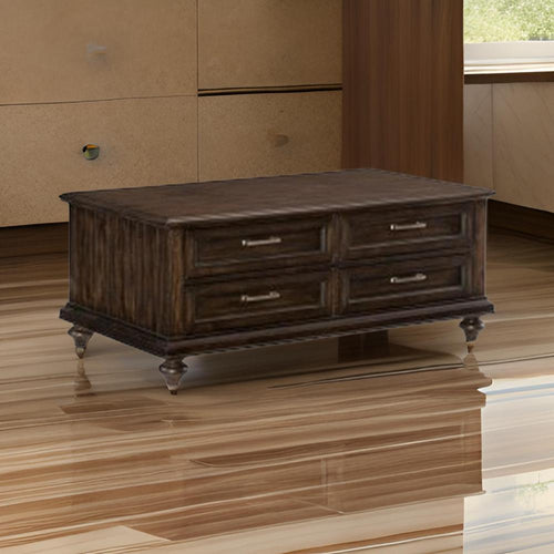 Berey 48 Inch Cocktail Coffee Table, 4 Drawers, Driftwood Brown Wood By Casagear Home