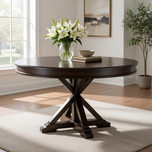 Berey 54 Inch Dining Table, Round 4 Seater, Driftwood Brown Wood Finish By Casagear Home