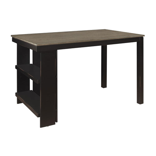Tim 60 Inch Counter Height Table, 2 Built in Shelves, Gray, Black Wood By Casagear Home