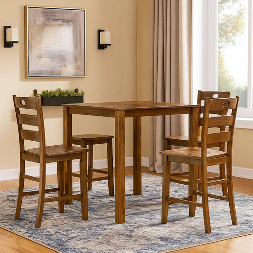 Tori 5 Piece Counter Height Dining Set, Square Table and 4 Chairs, Brown By Casagear Home
