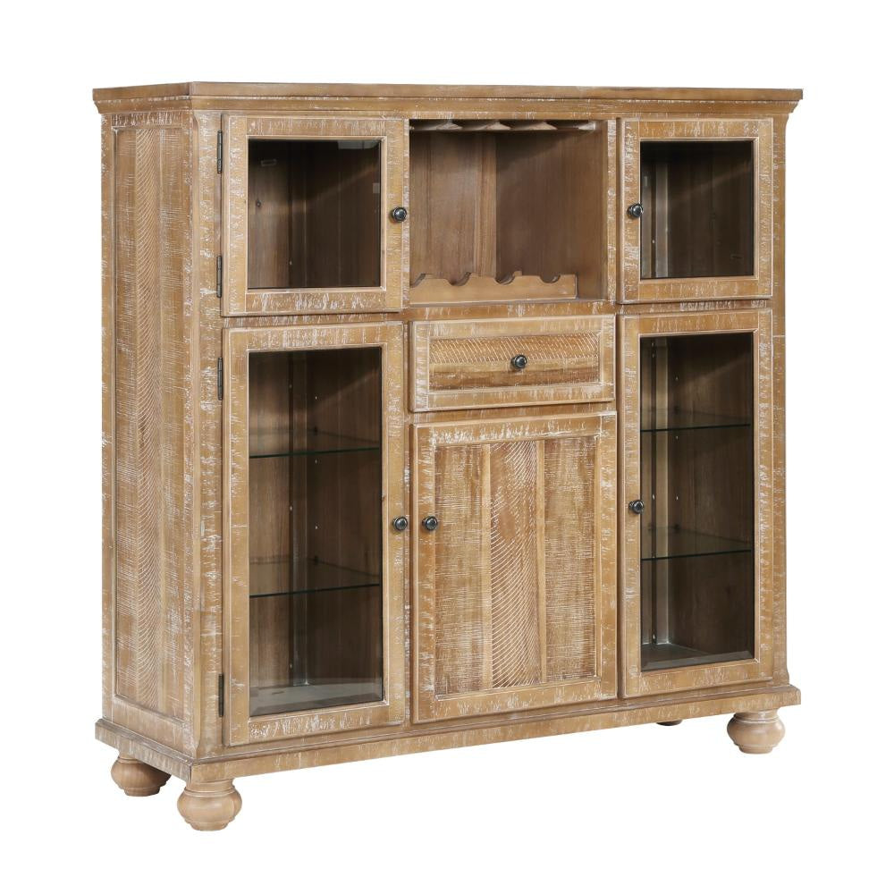 Tia 54 Inch Large Accent Cabinet Wine Rack Drawer 1 Shelf Wheat Brown By Casagear Home BM314624
