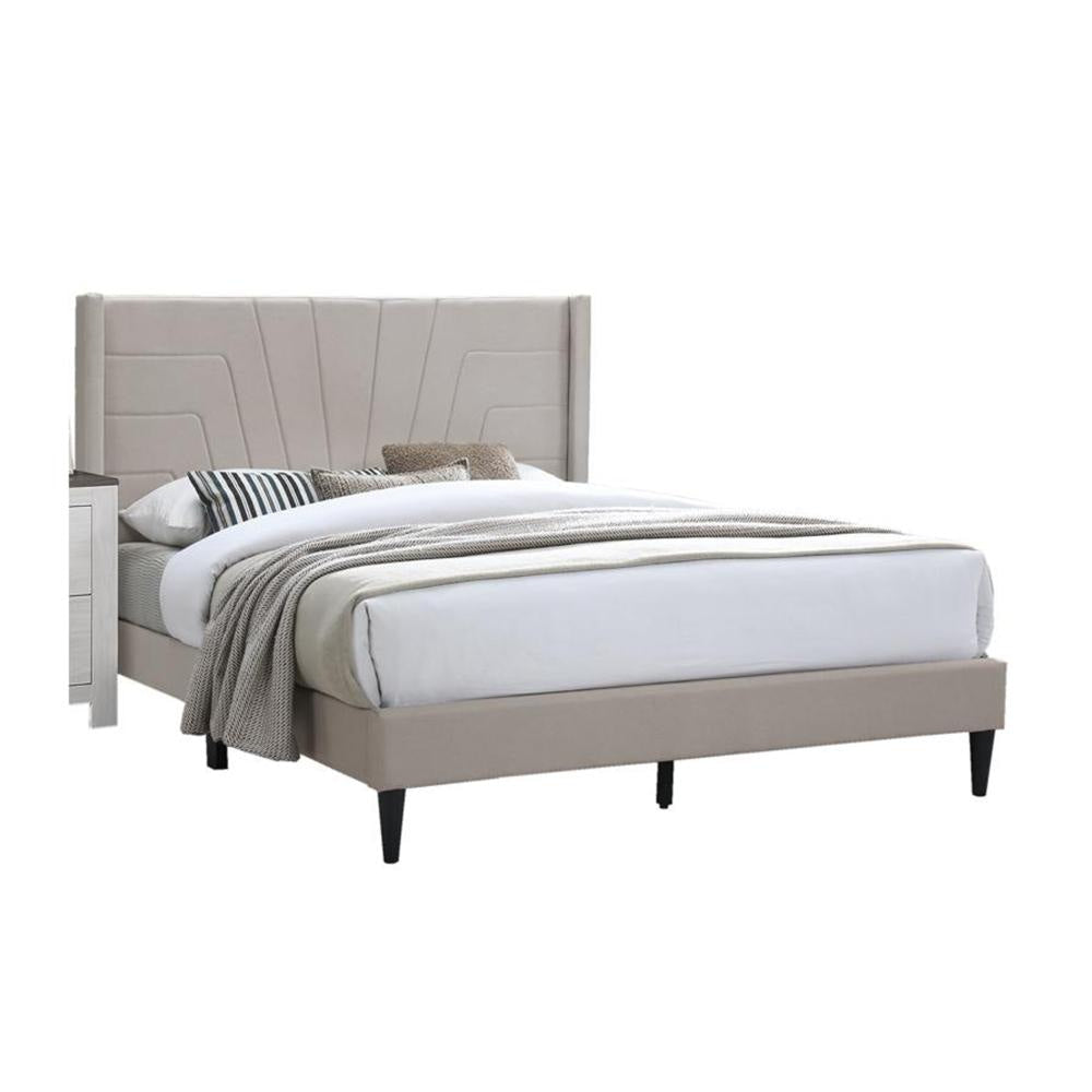 Kopa Queen Size Bed with Tufted Headboard Brown Burlap Upholstery Wood By Casagear Home BM314670