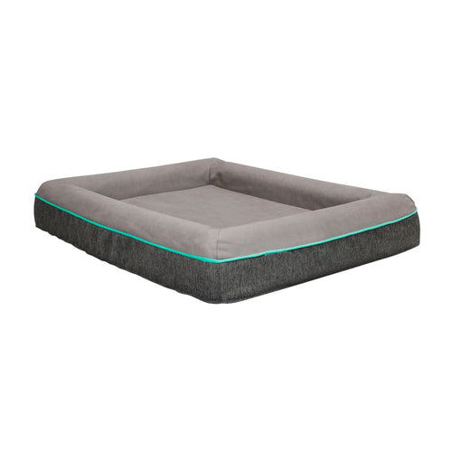 Rio 28 Inch Dog Bed, Teal Piping, Memory Foam, Cushioned, Gray Finish