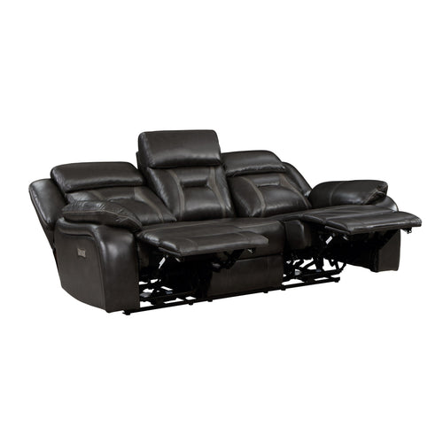 Millie 86 Inch Power Dual Recliner Sofa, Cushioned Dark Gray Faux Leather By Casagear Home