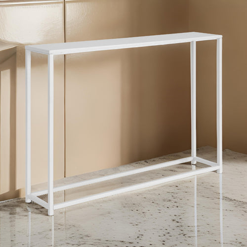 Eme 38 Inch Console Table, Rectangular Top, White Finish Metal Frame By Casagear Home